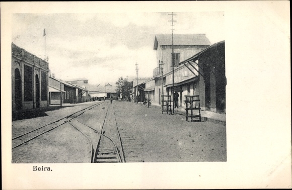 Postcard Beira Mozambique, Street Section, Railroad Tracks