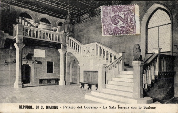 Postcard San Marino, Palazzo del Governo, La Sala terrena con lo Scalone