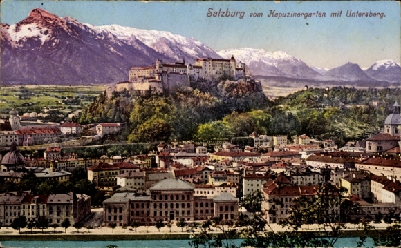 Salzburg in Austria, Capuchin Garden, Untersberg, mountains, city view