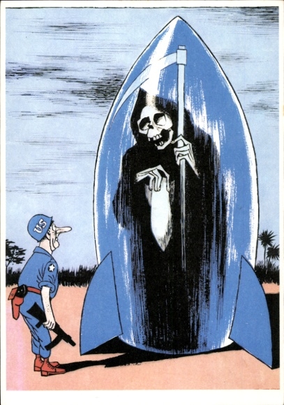 Artist Postcard Leger, Vietnam warning sign, trade union review 1968