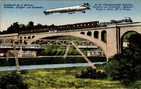 Elberfeld Airport, Wuppertal in North Rhine-Westphalia, Zeppelin, suspension railway, railway, tram