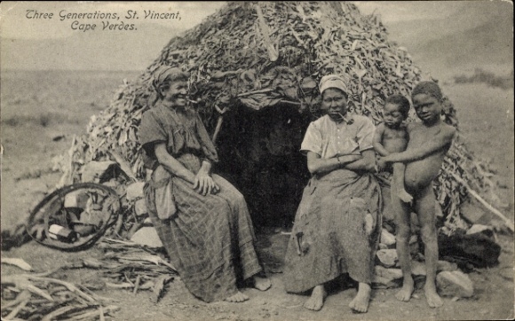 Postcard São Vicente Cabo Verde Cape Verde, Three Generations, Women, Children