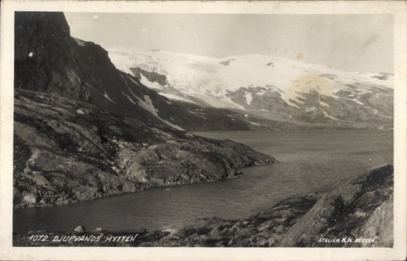 Postcard Norway, Djupvands Hytten, view into the fjord