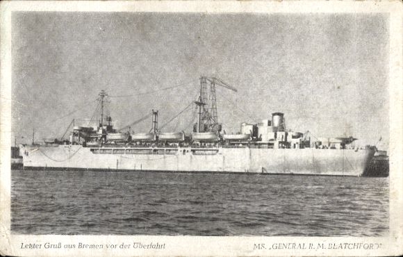 American warship, troop transport ship, MS General RM Blatchford, emigrant ship