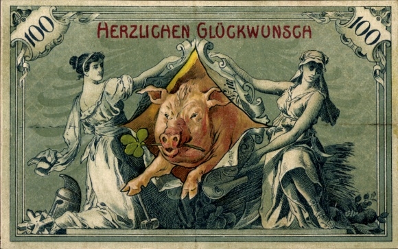 Banknote PC Congratulations, Pig, Cloverleaf, Women