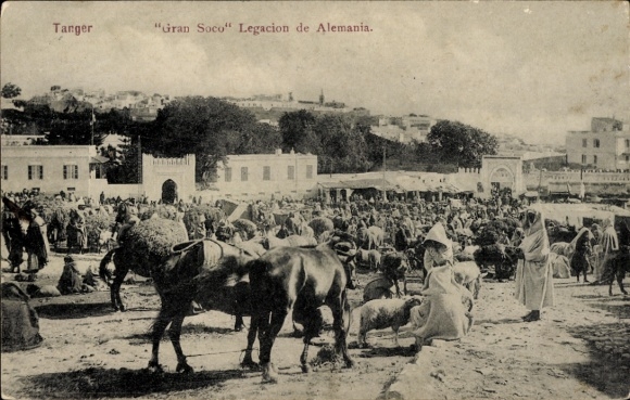 Postcard Tangier Morocco, market scene, Gran Soco