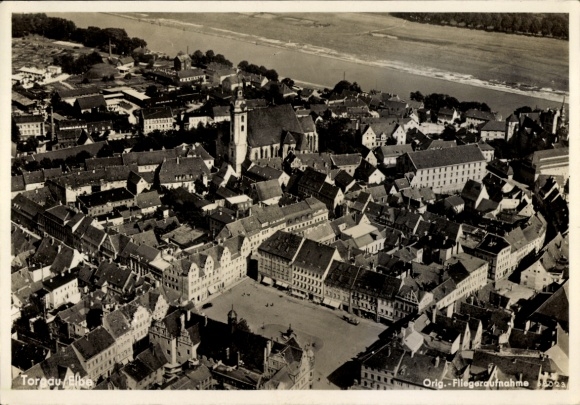 Postcard Torgau on the Elbe Saxony, town view, aerial photograph