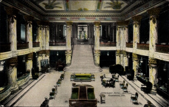 Postcard Richmond Virginia USA, Jefferson Hotel, Main Lobby