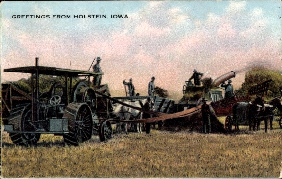Postcard Holstein Iowa USA, Agricultural Machinery, Field Work, Harvesting Machinery