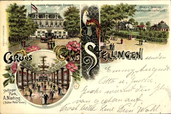 Lithograph Hamburg Eimsbüttel Stellingen, Carl Hagenbeck's Zoo, Stellinger Park