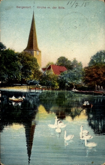 Postcard Hamburg Bergedorf, Church, Bille