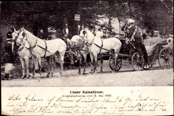 Picture of the imperial couple in a carriage on May 15, 1899, Kaiser Wilhelm II of Prussia