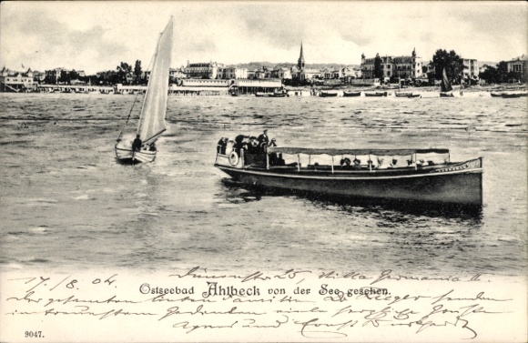 Ahlbeck Baltic Sea resort on Usedom, Baltic Sea resort sailboat, steamer, coastal view