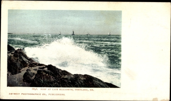 Postcard Portland Maine USA, Surfing at Cape Elizabeth