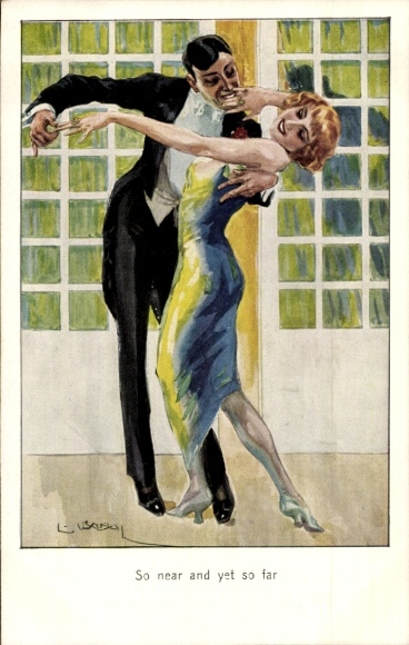Artist Postcard Usabal, Luis, dance couple, lovers