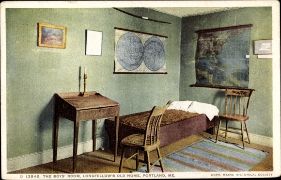 Postcard Portland Maine USA, Longfellow's old home, the boys room