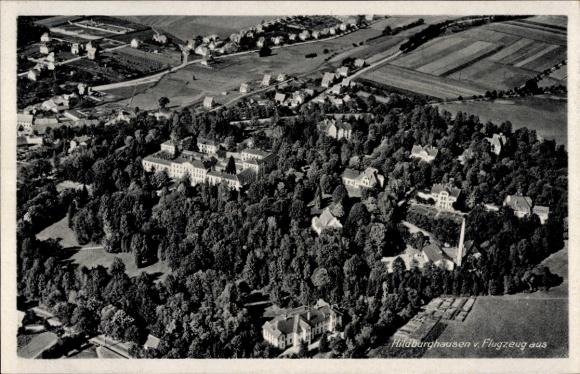 Hildburghausen in Thuringia, aerial view of trees, buildings, landscape