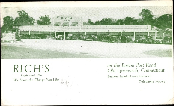 Postcard Greenwich Connectitut USA, Rich's on the Boston Post Road, Old Greenwich