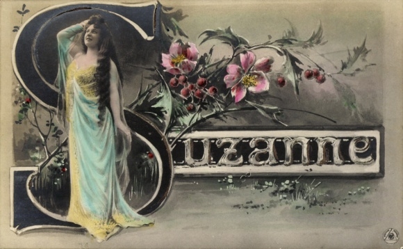 Letters Postcard First name Suzanne, Woman's portrait