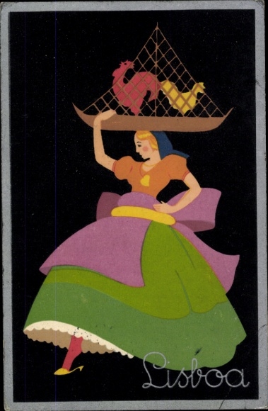 Artist Postcard Lisboa Lisbon Portugal, dancer with animals on her head