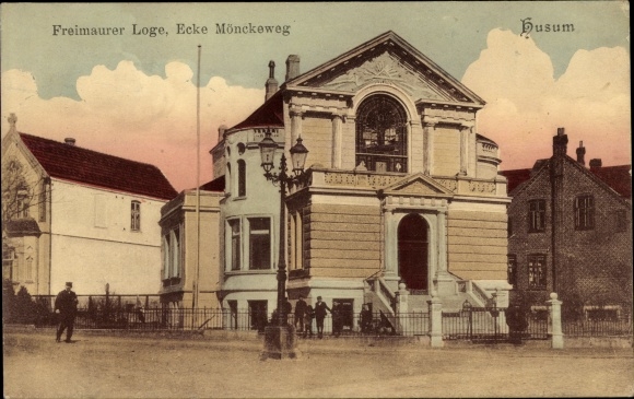 Postcard Husum in North Friesland, Masonic Lodge, corner Mönckeweg