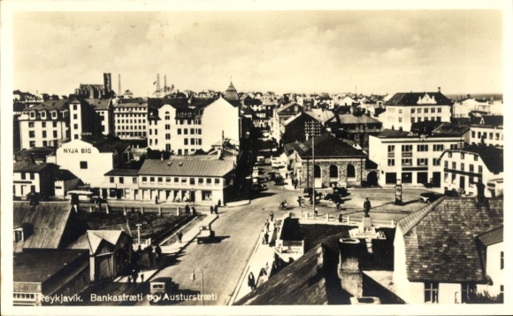 Postcard Reykjavík Iceland, city view from NYJA BIO, Bankastræti, Austurstræti