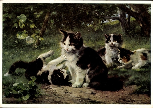 Artist Postcard Adam, J., Playing Cats
