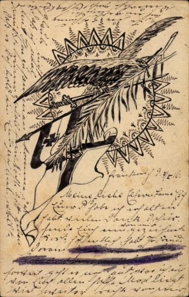 Hand-painted eagle with sword and flags, WWI