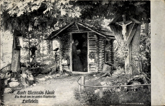 Einsiedeln, Canton of Schwyz, Switzerland, wooden hut, cross, angel, nature