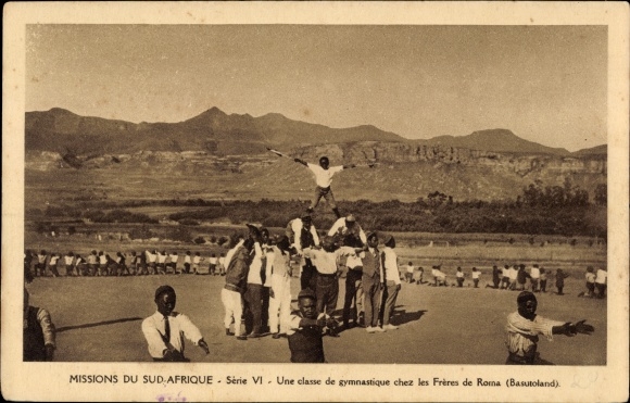 Postcard Basutoland Lesotho, A gymnastics class with the Brothers of Roma
