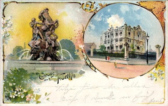 Chromo-Litho Fürth in Middle Franconia Bavaria, art fountain, Freemasons' Lodge