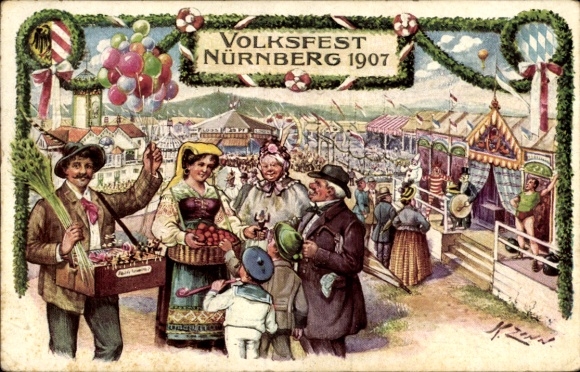 Artists from Nuremberg in Middle Franconia, folk festival 1907, fairground, visitors