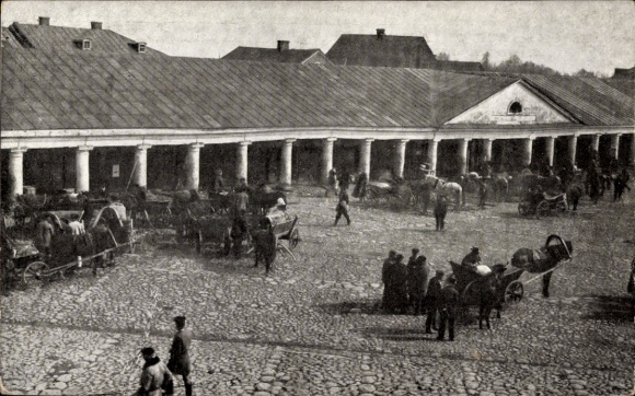 Postcard Nawahrudak Nowogrodek in Belarus, marketplace, horse-drawn carriages