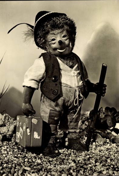 Postcard Mecki the hedgehog as a traveller, I'm coming