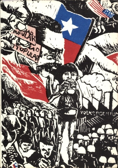 Artist Postcard Borchert, Solidarity with Chile, Allende, Democrats and Socialists ADS