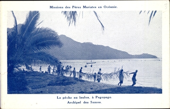 Postcard Ile de Tutuila Samoa, Mission des Peres maristes en Oceanie, La peche au lauloa a Pagopago