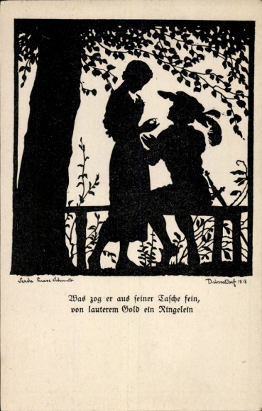 Artist Postcard Schmidt L., couple, tree, poem