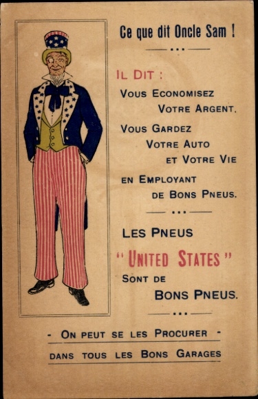 CPA Uncle Sam, advertising, Les Pneus United States