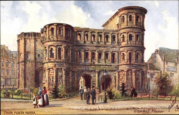 6 artists AK in envelope Trier on the Moselle, Oilette series