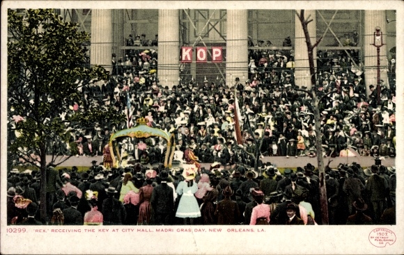 Postcard New Orleans Louisiana USA, Rex receiving the key at City Hall, Mardi Gras Day