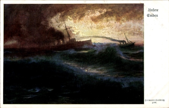 Artist Postcard Hendrich, Hermann, Austrian warship