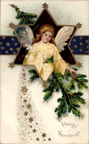 Congratulations on your Christmas, angels, fir branches