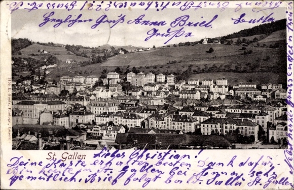 PC of St. Gallen, Switzerland, cityscape, photographer E. Goetz, greetings