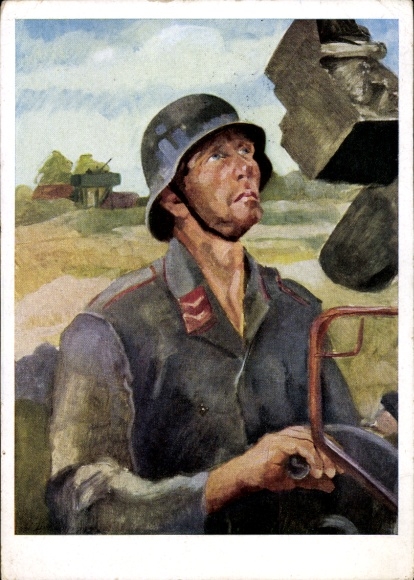 Artist Postcard Imkamp, Wilhelm, Wehrmacht, anti-aircraft gunner, II. WK