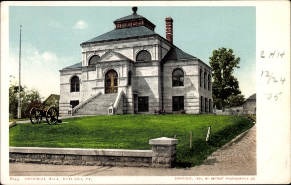 Postcard Rutland Vermont USA, Memorial Hall