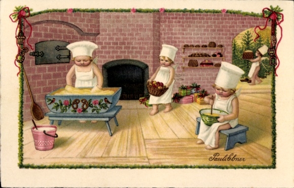 Artist Postcard Ebner, P., Kneading the Dough