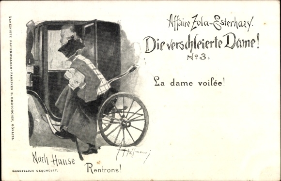 Judaica Artists Postcard Dreyfuss Affair, Émile Zola, Esterhazy, The Veiled Lady, Home