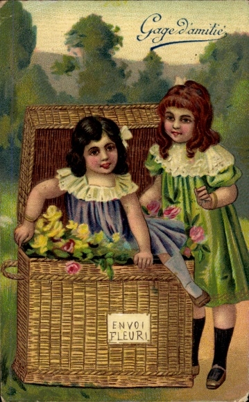 Embosser Postcard girl, chest with flowers
