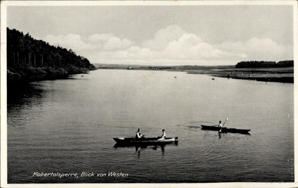 Postcard Crimmitschau in Saxony, Kobertalsperre reservoir, rowing boats