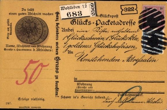 Coin Postcard Lucky Package Address, Lucky Mail, 20 Gold Marks